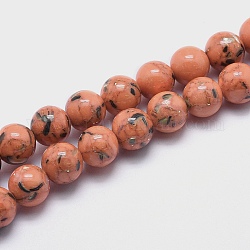 Chapelets de perles de coquillage de mer et turquoise synthétique, ronde, corail, 8~9mm, Trou: 1.2mm, Environ 49~50 pcs/chapelet, 15.3~15.7 pouce (39~40 cm)