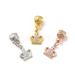 Rack Plating Brass Micro Pave Clear Cubic Zirconia Pendants, Long-Lasting Plated, Cadmium Free & Lead Free, Crown, Mixed Color, 20mm, Hole: 2.5mm