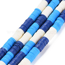 Fixed 3 Color Handmade Polymer Clay Bead Strands, Heishi Beads, Disc/Flat Round, Dark Blue & Deep Sky Blue & White, 6x0.3~1.5mm, Hole: 1.6~1.8mm, about 265~354pcs/strand, 12.76 inch~15.67 inch(32.4cm~39.8cm)