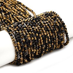 Chapelets de perles en verre électroplaqué, demi-plaqué, ronde à facettes, plaqué or, 3x2.5mm, Trou: 0.7mm, Environ 149 pcs/chapelet, 14.57'' (37 cm)