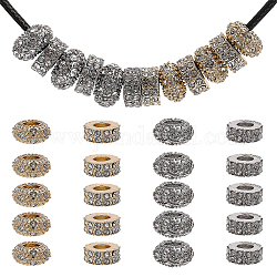 Chgcraft 20pcs 4 styles rack placage alliage strass perles européennes, Perles avec un grand trou   , plat rond, couleur mixte, 11~12x4.5~6.5mm, Trou: 5mm, 5 pièces / style