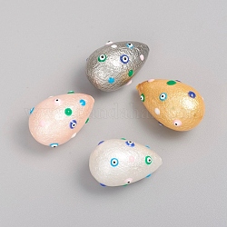 Paint Sprayed Shell Pearl Beads, with Enamel, Textured, teardrop, with Evil Eye, Mixed Color, 24~25.5x15.5~16.5mm, Hole: 1mm
