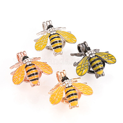 Pendentifs médaillon de diffuseur en alliage d'émail, pendentifs cage, abeille, couleur mixte, 22x21.5x12.5mm, Trou: 3.5x4mm, mesure intérieure: 9 mm