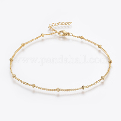 Bracelets de cheville en 304 acier inoxydable, avec fermoir pince de homard, perles rondes et chaîne torsadée, or, 9 pouce (230 mm), 1.5mm