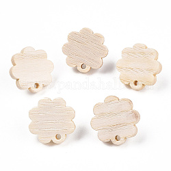 Boucles d'oreilles en bois de frêne, avec épingle en 304 acier inoxydable, fleur, 17x17mm, Trou: 1.8mm, pin: 0.7 mm