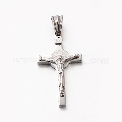 Thème de Pâques chaud unisexe 201 pendentifs croix crucifix en acier inoxydable, couleur inoxydable, 30x17x6mm, Trou: 5x5.5mm