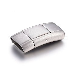 304 Edelstahl-Magnet Schließen, gekrümmte Rechteck, Edelstahl Farbe, 24x13x5 mm, Bohrung: 3.5x11 mm