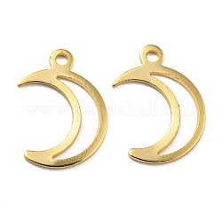 Rack Plating Eco-friendly Brass Pendants, Cadmium Free & Lead Free, Moon Charm, Real 24K Gold Plated, 16x11x1mm, Hole: 1.2mm