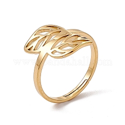 Ионное покрытие (ip) 201 регулируемое кольцо из нержавеющей стали с полым листом для женщин, реальный 18k позолоченный, размер США 6 (16.5 мм)