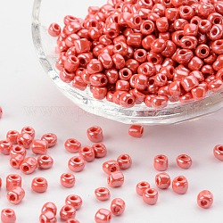 Perles de rocaille en verre, couleurs opaques lustered, ronde, rouge, 4mm, Trou: 1.5mm, environ 4500 pcs / livre