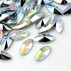 Imitation Taiwan Acrylic Rhinestone Cabochons, Pointed Back & Faceted, Horse Eye, Clear AB, AB Color, 32x18x6.5mm, about 200pcs/bag