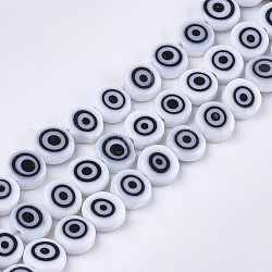 Hechos a mano de mal de ojo lampwork perlas hebras, plano y redondo, blanco cremoso, 7.5~8x3~4mm, agujero: 1 mm, aproximamente 48 pcs / cadena, 13.7 pulgada ~ 14.9 pulgadas
