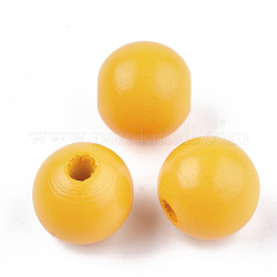 Perles européennes en bois naturel peint, Perles avec un grand trou   , ronde, or, 16x15mm, Trou: 4mm