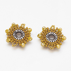 Liens de perles de rocaille japonaises miyuki & toho, motif de tissage, fleur, or, 22x20x3mm, Trou: 1~2mm
