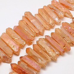 Chips Electroplated Natural Quartz Crystal Beads Strands, Orange, 20~53x7~15x5~13mm, Hole: 1~2mm, 15.3 inch