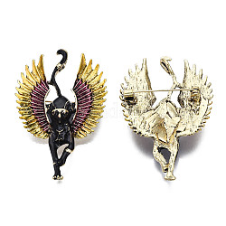 Pin esmaltado animal con alas, insignia de aleación chapada en oro claro para ropa de mochila,  sin plomo níquel, negro, 58x38mm, pin: 0.7 mm