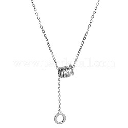 925 Sterling Silver Pendant Necklaces, with Rhinestone with Cable Chains, Column with Round Ring, Platinum, Crystal