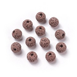 Perle di roccia lavica naturale non cerate, per perle di olio essenziale di profumo, perle di aromaterapia, tinto, tondo, marrone rosato, 8.5mm, Foro: 1.5~2 mm