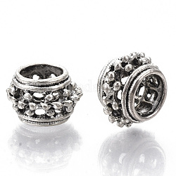 Tibetischer stil legierung perlen, Großloch perlen, cadmiumfrei und bleifrei, Rondell, Antik Silber Farbe, 13x9 mm, Bohrung: 7 mm, ca. 440 Stk. / 1000 g