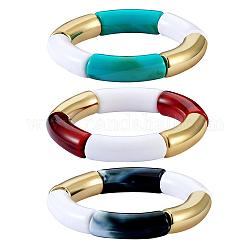 Ensemble de bracelets extensibles de perles de tube incurvées épaisses de couleur opaque, bracelets de perles en plastique acrylique et ccb pour femmes, couleur mixte, diamètre intérieur: 2 pouce (5 cm), 3 pièces / kit
