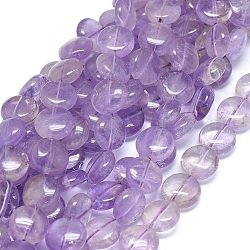 Natural Amethyst Bead Strands, Flat Round, 12x5~5.5mm, Hole: 1mm, about 34pcs/strand, 15.35 inch