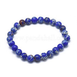 Braccialetti sintetici elasticizzati in perle regalite, tondo, tinto, blu, 2 pollice ~ 2-3/8 pollici (5~6 cm), perline:5.8~6.8mm