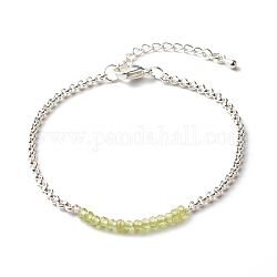 Bracelets en perles de péridot naturel, avec 304 chaîne rolo en acier inoxydable, 7.48 pouce (190 mm)