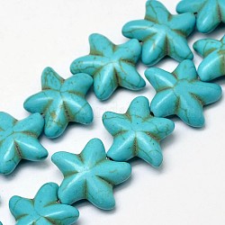 Chapelets de perles en turquoise synthétique, fleur, teinte, turquoise, 21x23x8mm, Trou: 2mm, environ 328 pcs/1000 g