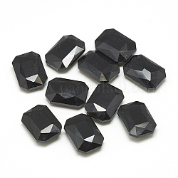Cabujones de cristal con rhinestone, facetados, octágono rectángulo, jet, 18x13x5mm
