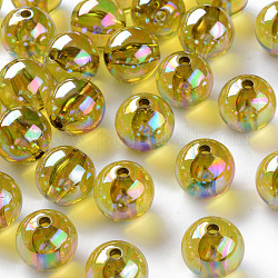 Perles en acrylique transparente, de couleur plaquée ab , ronde, verge d'or, 16x15mm, Trou: 2.8mm, environ 220 pcs/500 g