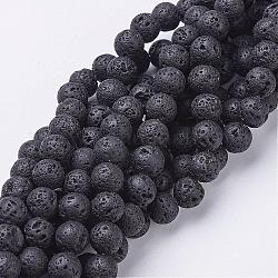 Brins de perles de pierre de lave naturelle, ronde, noir, 8mm, Trou: 1mm