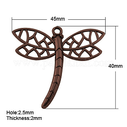 Tibetan Style Alloy Pendants, Cadmium Free & Nickel Free & Lead Free, Dragonfly, Red Copper, 40x45x2mm, Hole: 2.5mm