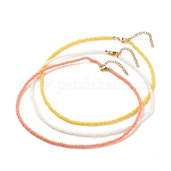 Ensemble de colliers de perles de verre 3pcs, collier empilable pour femme, jaune, 15.94~16.02 pouce (40.5~40.7 cm)