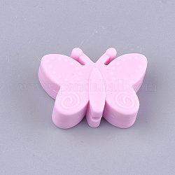 Food Grade Eco-Friendly Silicone Focal Beads, Chewing Beads For Teethers, DIY Nursing Necklaces Making, Butterfly, Pearl Pink, 20.5x30x11mm, Hole: 2mm