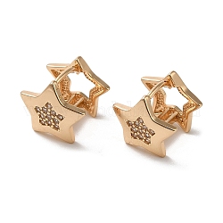 Brass Cubic Zirconia Star Hoop Earrings for Women, Light Gold, 11.5x11.5x12mm