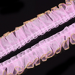 Organza Ribbon, Pleated/Double Ruffle Ribbon, Pink, 19~23mm, 60m/bundle