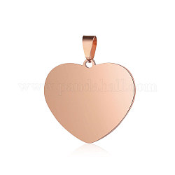 201 pendente in acciaio inossidabile con etichetta con pendenti vuoti, lucidatura manuale, cuore, oro roso, 30.5x25x2mm, Foro: 3.5x7 mm