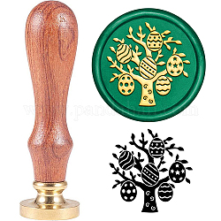 SUPERDANT Wax Seal Stamp Easter Theme Tree Eggs Pattern Seal Stamp with 30mm Replaceable Brass Head Wooden Handle for Easter Party Invitation Envelope Gift Card Decoration