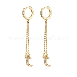 Прозрачные серьги-кольца с луной и кубическим цирконием, латунные серьги-подвески с кисточками на длинной цепочке для женщин, золотые, 62 мм, штифты : 1 мм