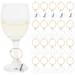 Transparente Acryl-Schmetterlings-Weinglasanhänger, mit Messing Creolen Zubehör, Transparent, 60 mm, 24 Stück / Set