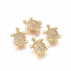 Perle di zirconi cubici trasparenti in micro pavè di ottone, tartaruga, oro, 11x9x4mm, Foro: 1.2 mm