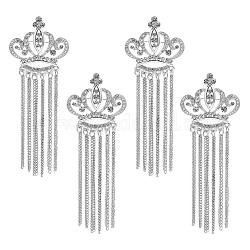 Chgcraft, 4 Uds., corona de rhinestone de cristal con pin de solapa con borla de cadena, insignia de aleación para ropa de mochila, Platino, 107x39.5x5mm