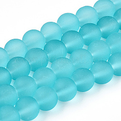 Chapelets de perles en verre transparent, mat, ronde, turquoise foncé, 8mm, Trou: 1.3~1.6mm, Environ 99 pcs/chapelet, 31.4 pouce