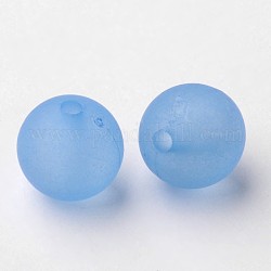 Perline acrilico rotondo trasparenti, smerigliato, azzurro, 10mm, Foro: 2 mm, circa 880pcs/500g