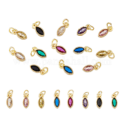 DICOSMETIC 16Pcs 8 Colors Horse Eye Charms Tiny Cubic Zirconia Oval Charms Gold Plated Tray and Colorful Rhinestone Pendants with Jump Ring for Jewelry Making, Jump Ring: 4mm