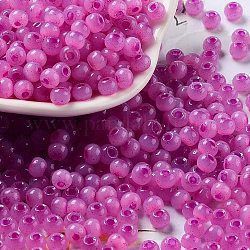 Perles de rocaille en verre, imitation d'oeil de chat, rondelle, orchidée, 4x3.3mm, Trou: 1.4mm