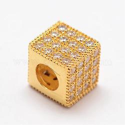 Micro cubo de latón pavimentan abalorios de circonio cúbico, dorado, 7x7x7mm, agujero: 3.5 mm