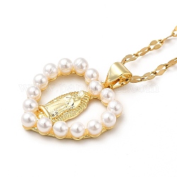 Cuore di perle in resina con perline con collana pendente vergine maria, gioielli in ottone per le donne, oro, 15.83 pollice (40.2 cm)