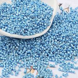 Perles de rocaille en verre, cylindre, bleu ciel, 2x1.5mm, Trou: 1mm, environ 5599 pcs/50 g