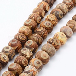 Brins de perles dzi à 3 œil de style tibétain, Perles d'agate naturelles, teinte, rondelle, 15~16x10~11mm, Trou: 1mm, Environ 32 pcs/chapelet, 14.17 pouce (36 cm)